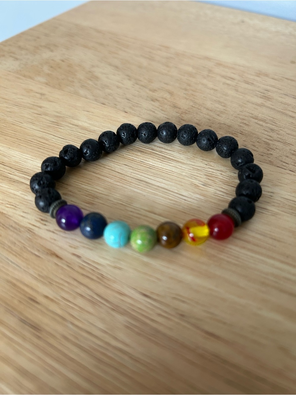 Stella & Dot Black Lava Bead Bracelet with Rainbow Accent Beads